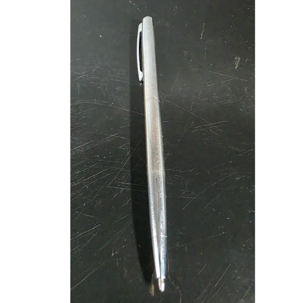 Vintage Slim Chrome Metal Twist Ballpoint Pen Silver Tone Minimalist Executive